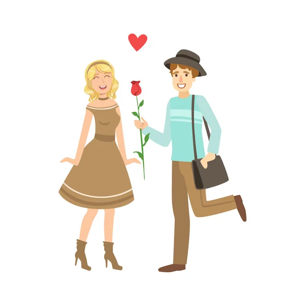 Couple In Love, Man Presenting A Rose — Διανυσματικό Αρχείο