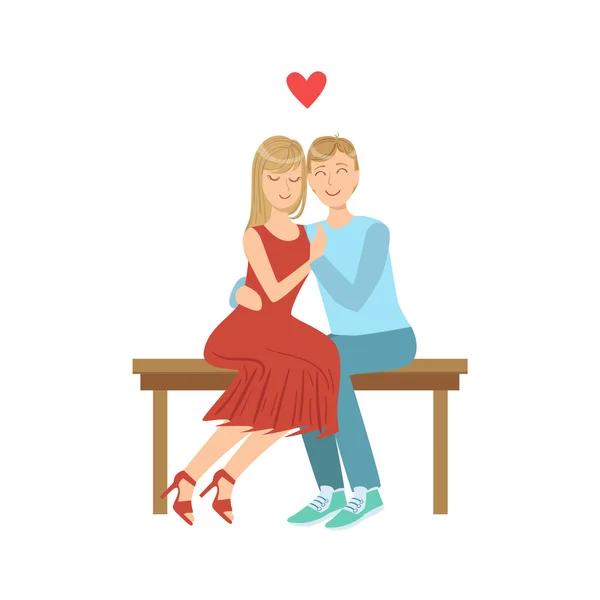 Couple In Love Hugging On The Bench — Stock Vector