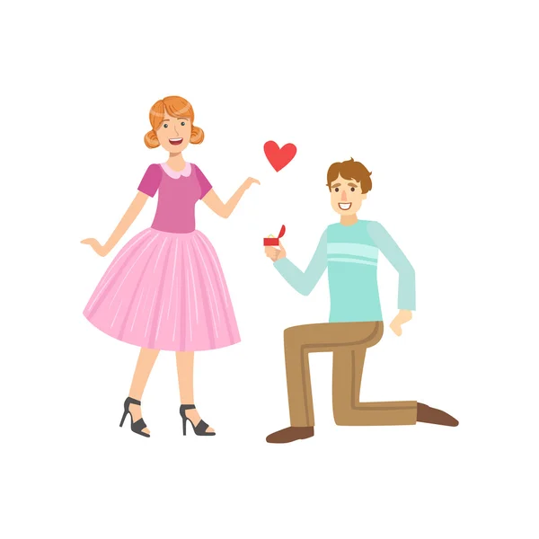 Couple Dans L'amour, Homme Proposer — Image vectorielle