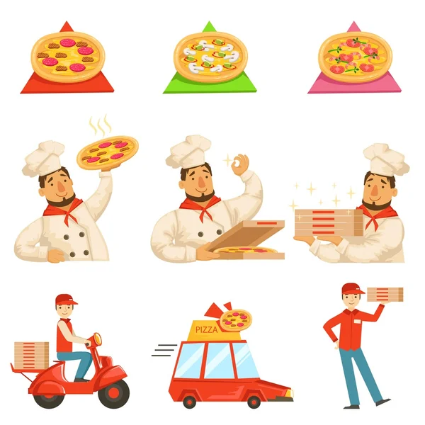 Pizza Delievery Fast Service Informazioni sul processo Illustrazione — Vettoriale Stock