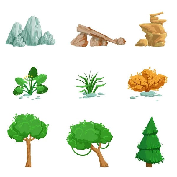 Paisaje Elementos naturales Conjunto de iconos detallados — Archivo Imágenes Vectoriales