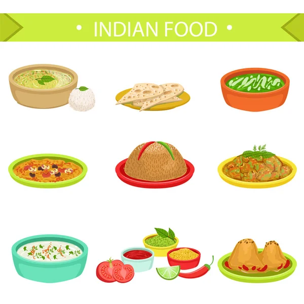 Hint yemekleri imza yemekleri illüstrasyon Set — Stok Vektör