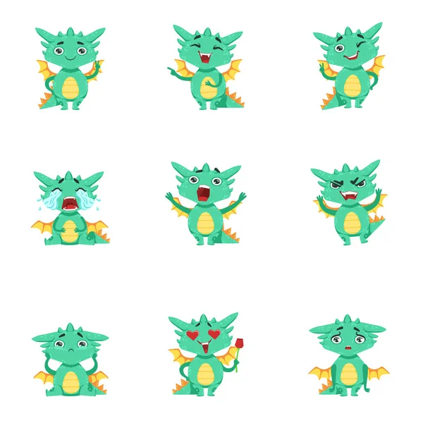 Pequeño dragón lindo emoji conjunto — Vector de stock