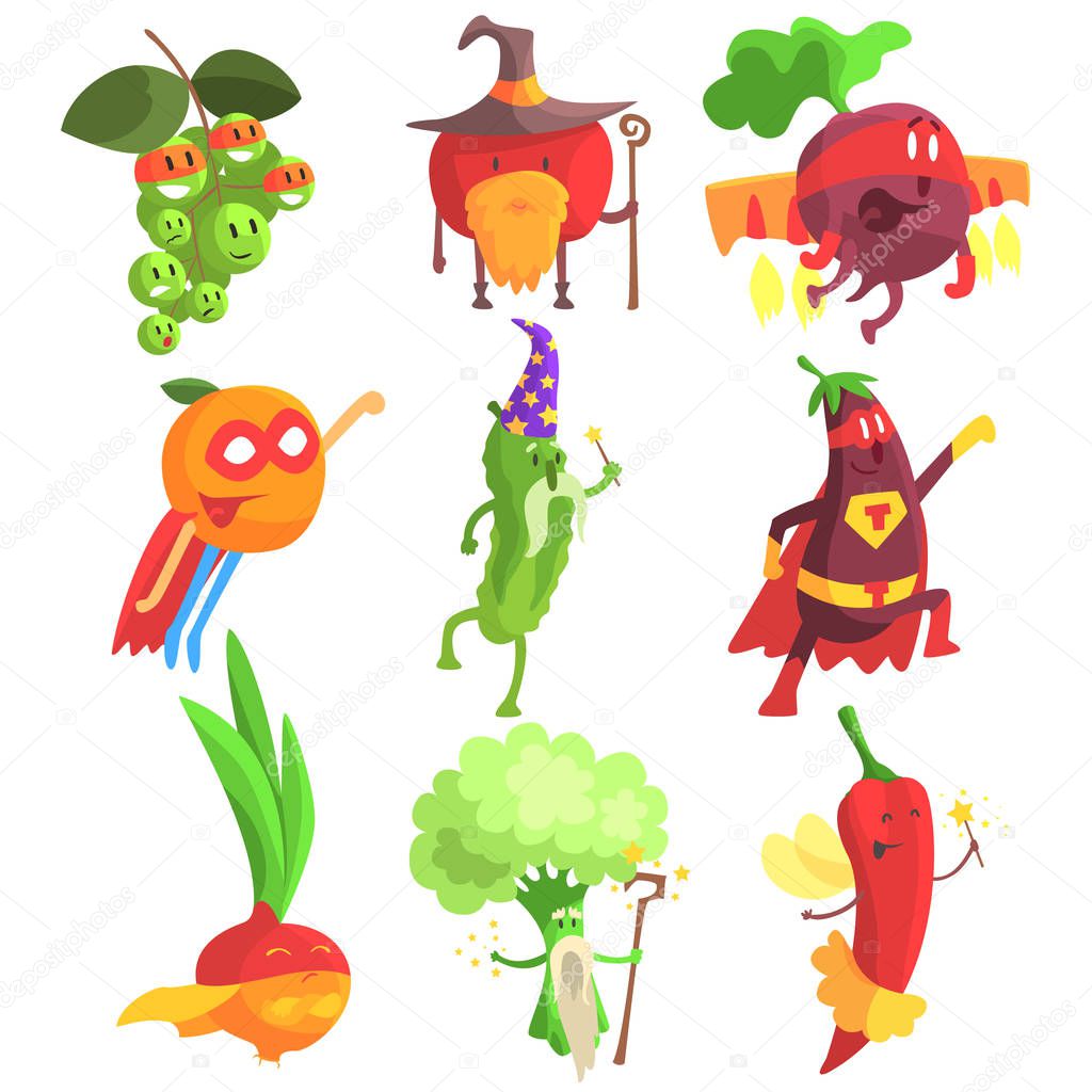 Silly Fantastic Fruit And Vegetable Characters Set
