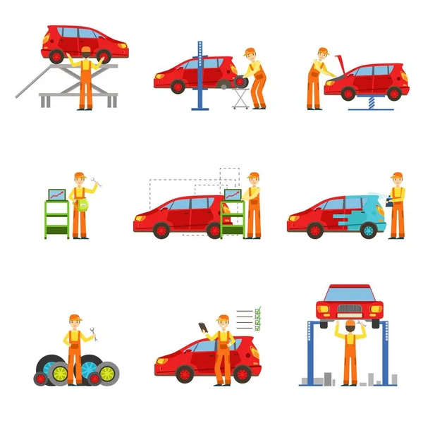 Car Repair Shop Services Set Of Illustrations — Stock Vector