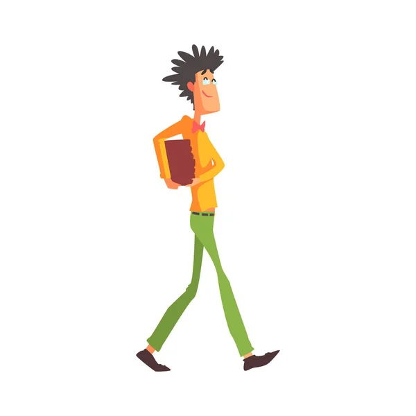 Flamboyant Know-it-all Guy Character Carrying Books — Stock Vector