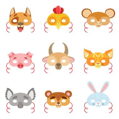 Animal Paper Masks Set Of Items clipart