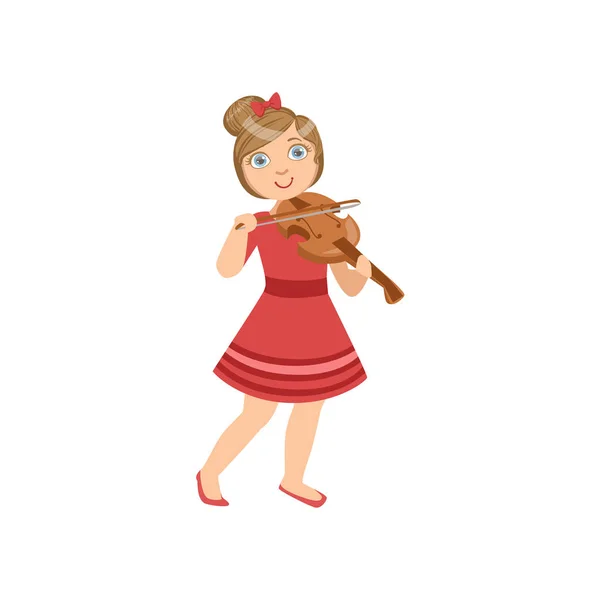 Mädchen im roten Kleid spielt Geige — Stockvektor