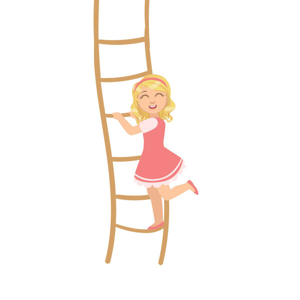 Girl In Pink Dress Climbing Rope Ladder