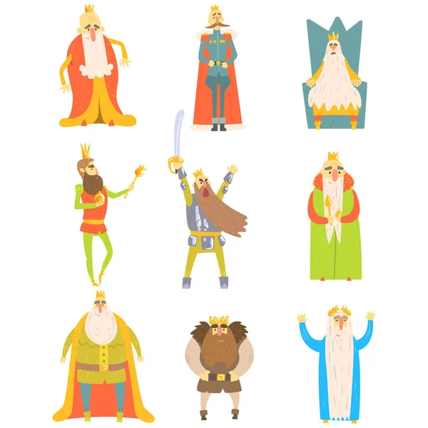 Sprookjesachtige koningen Set Cartoon leuk illustraties — Stockvector