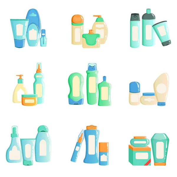 Cosmetc Products Bottles Sets Collection of Illustrations — стоковый вектор