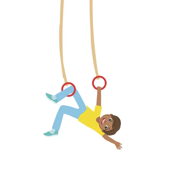 Garçon faisant des exercices sur les anneaux suspendus — Image vectorielle