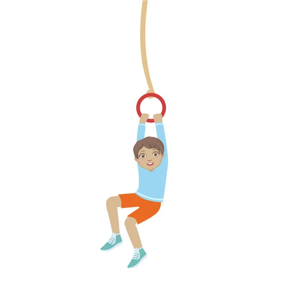 Boy Hanging On The Ring On The Rope — Stock Vector