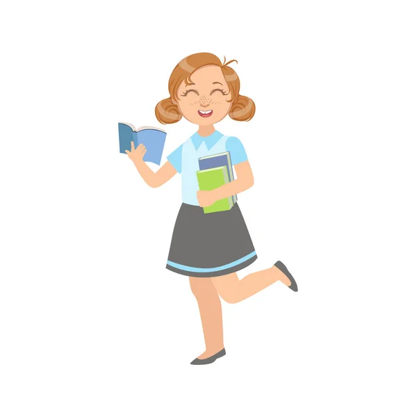 Girl In School Uniform With Open Book — Stock Vector