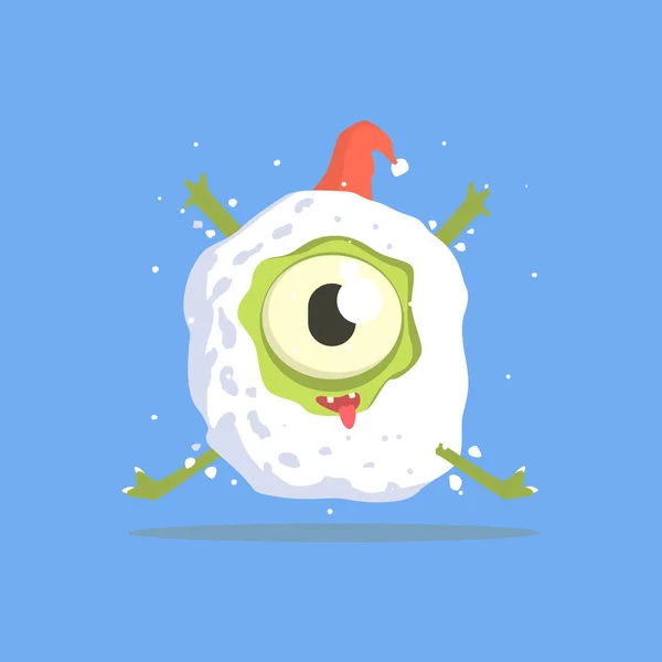 Green One-eyes Monster Trapped In Snowball — стоковый вектор