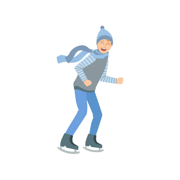 Mann im blauen Outfit Wintersport Illustration — Stockvektor