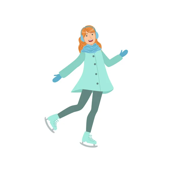 Patinaje sobre hielo niña Deportes de invierno Ilustración — Vector de stock