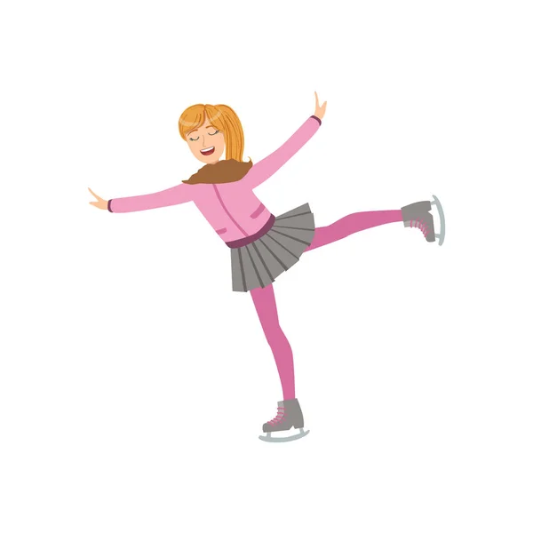 Mädchen in rosa Eislaufen Wintersport Illustration — Stockvektor