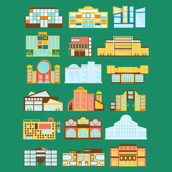 Nákupní centrum, obchodní dům a Supermarket obchody architektura myšlenky Set — Stockový vektor