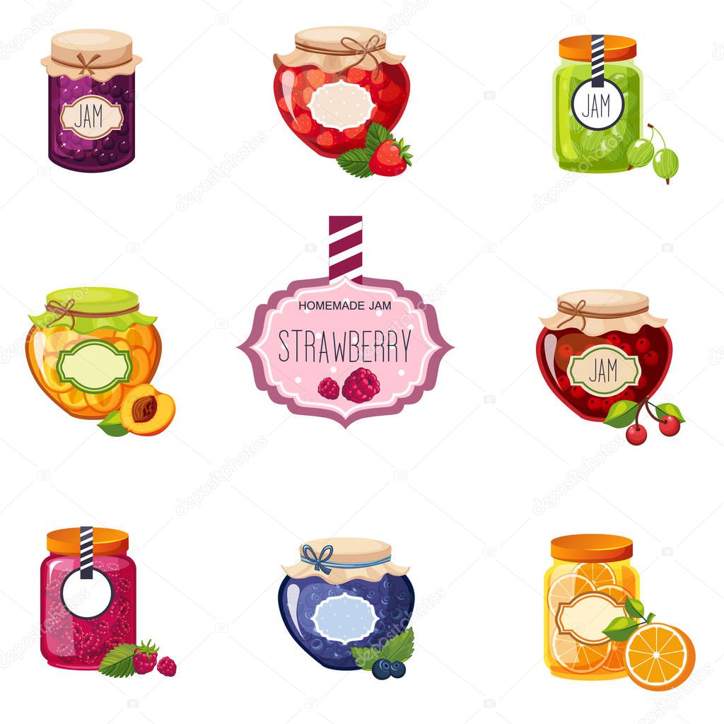 Different Berry And Fruit Jam Jars Set Of Illustrations Stock Vector Image By C Topvectors