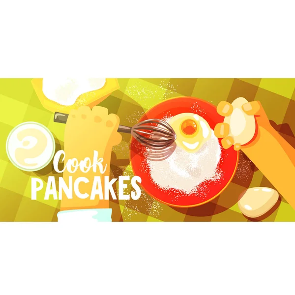 Pancakes cottura luminoso colore illustrazione — Vettoriale Stock