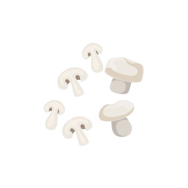 Mantar tam ve kesilmiş Pizza malzemeleri kümesi