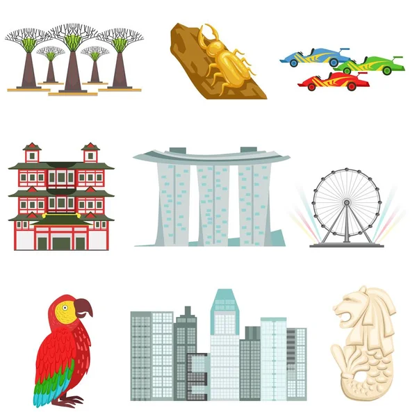 Singapur turistické symboly sada — Stockový vektor