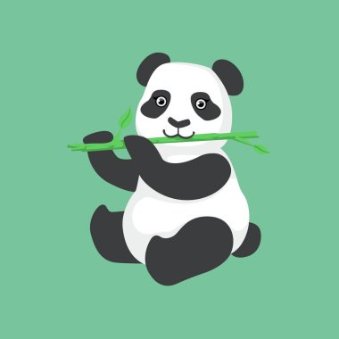 Sevimli Panda yeme bambu illüstrasyon karakter