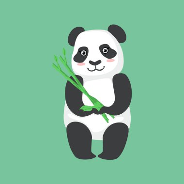 Sevimli Panda karakter bambu tutan illüstrasyon sopa