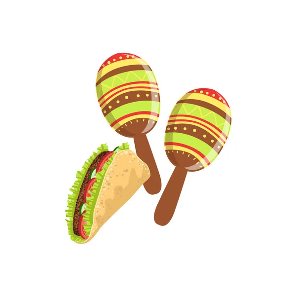 炸玉米饼和马拉卡斯墨西哥文化符号 — 图库矢量图片