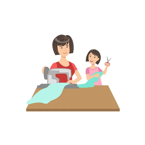 Madre e hijo cosiendo juntos Ilustración — Vector de stock