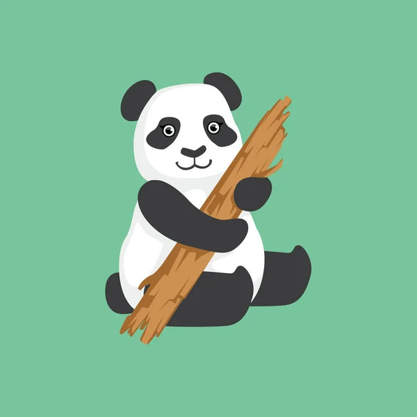 Carácter lindo del panda con pedazo de madera Ilustración — Archivo Imágenes Vectoriales