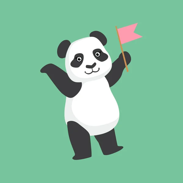 Carácter lindo del panda con la ilustración rosada de la bandera — Archivo Imágenes Vectoriales