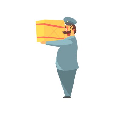 Büyük paket omzuna tutan postacı