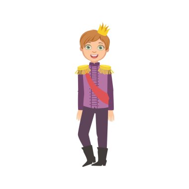 Peri masalı Prens olarak giyinmiş apoletler olan küçük çocuk