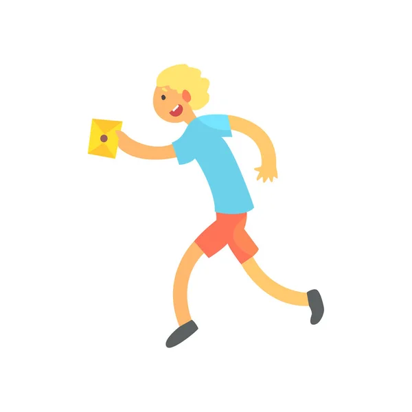 手紙を提供する高速走っている少年 — ストックベクタ