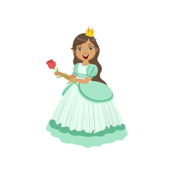 Маленькая девочка в бирюзовой одежде в костюме сказочной принцессы — стоковый вектор