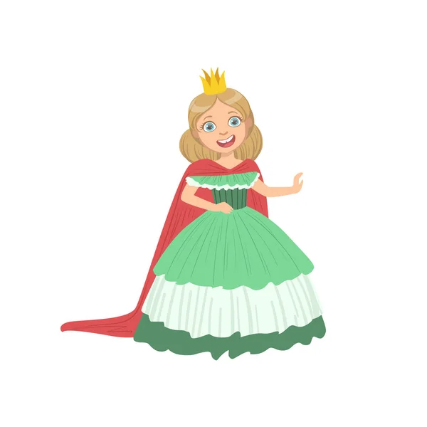 Niña en vestido verde vestido como princesa cuento de hadas — Vector de stock