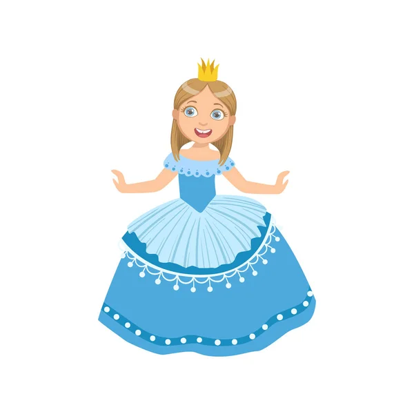 Peri masalı Prenses gibi giyinmiş mavi elbiseli küçük kız — Stok Vektör