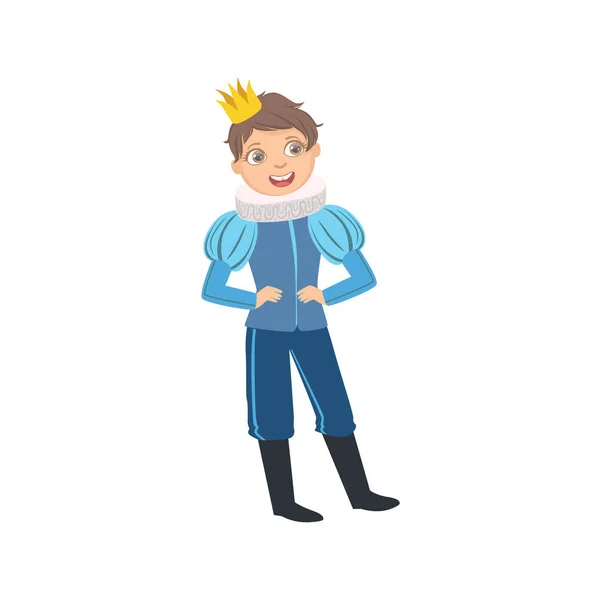 小男孩穿着王子作为童话故事的前面领 — 图库矢量图片