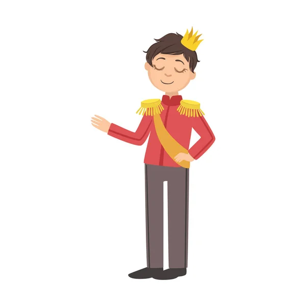 Μικρό αγόρι με Crossbelt ντυμένος ως πρίγκιπας παραμύθι — Διανυσματικό Αρχείο