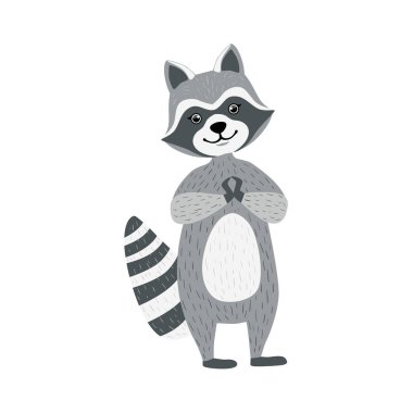 Ayakta ve gülümseyen şirin Rakun karakter