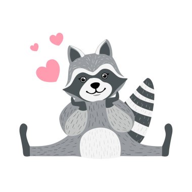 Şirin Rakun oturma etrafında uçan kalpler ile karakter