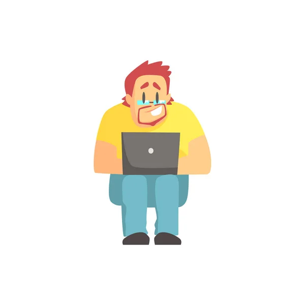 Programmer Sitting Working On Lap Top Funny Character — Stock Vector