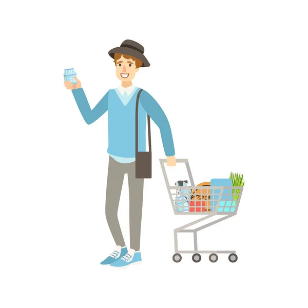 Guy nákupu potravin v supermarketu — Stockový vektor