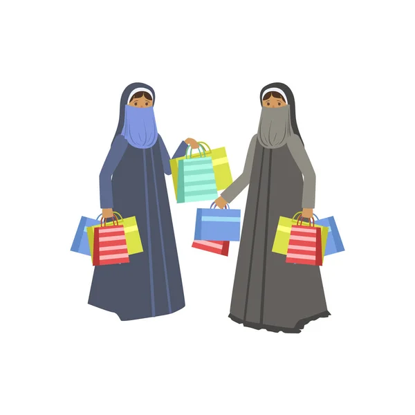 Dua Perempuan Dalam pakaian Muslim Di Shopping Mall - Stok Vektor