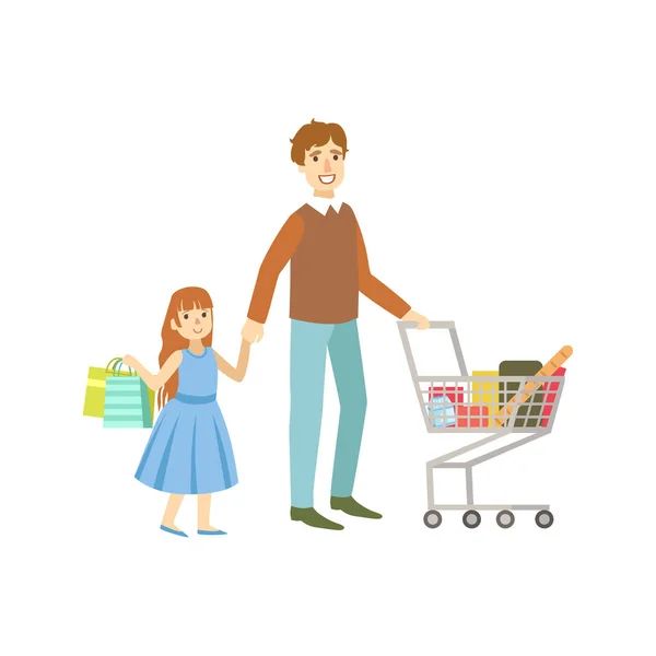 Father And Daughter Shopping Together — Stock Vector