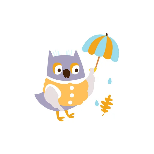 Owl In Jacket With Umbrella — Stock Vector