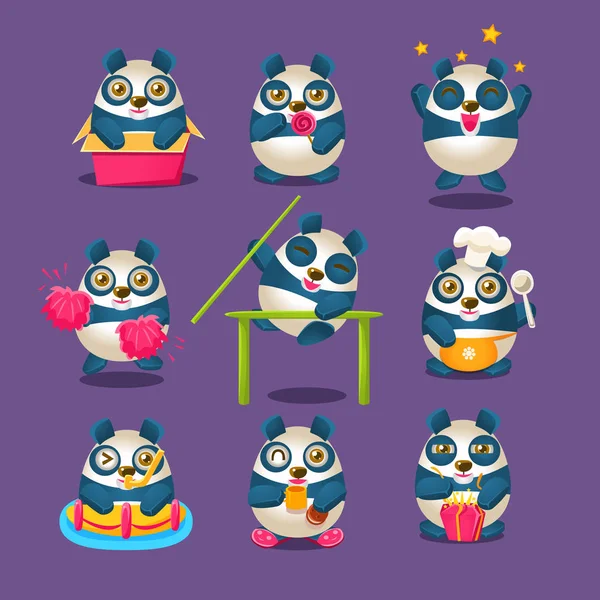 Cute Panda Emoji Collection — Stock Vector