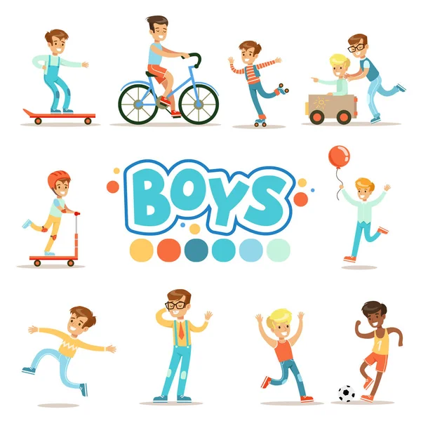 Happy Boys Active Games — Stock Vector